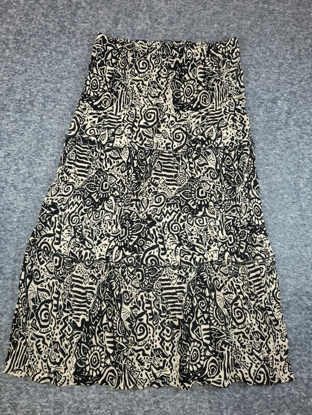 Robert Louis black/cream tiered abstract midi skirt, women's XL